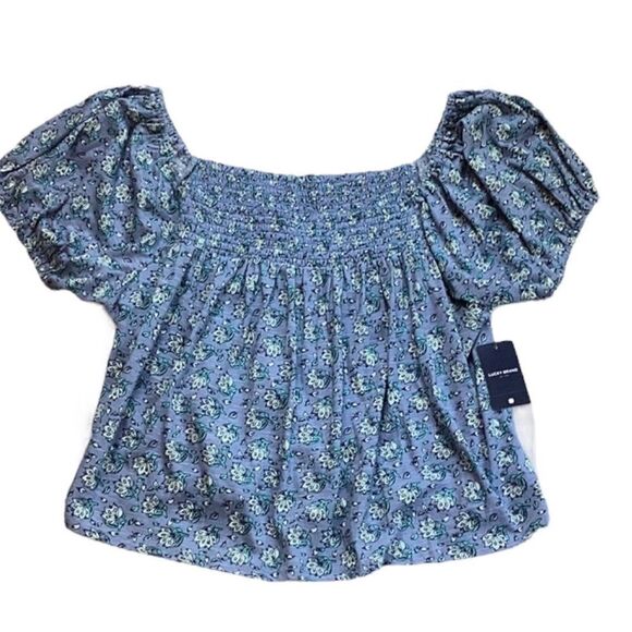LUCKY BRAND NWT OFF THE SHOULDER TOP BLOUSE SHORT BALLOON SLEEVES FLORAL PRINT - Picture 4 of 8